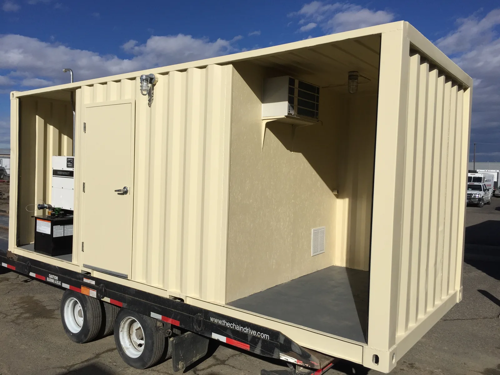 HVAC side of a custom 8-by-20-foot radio tower support unit
