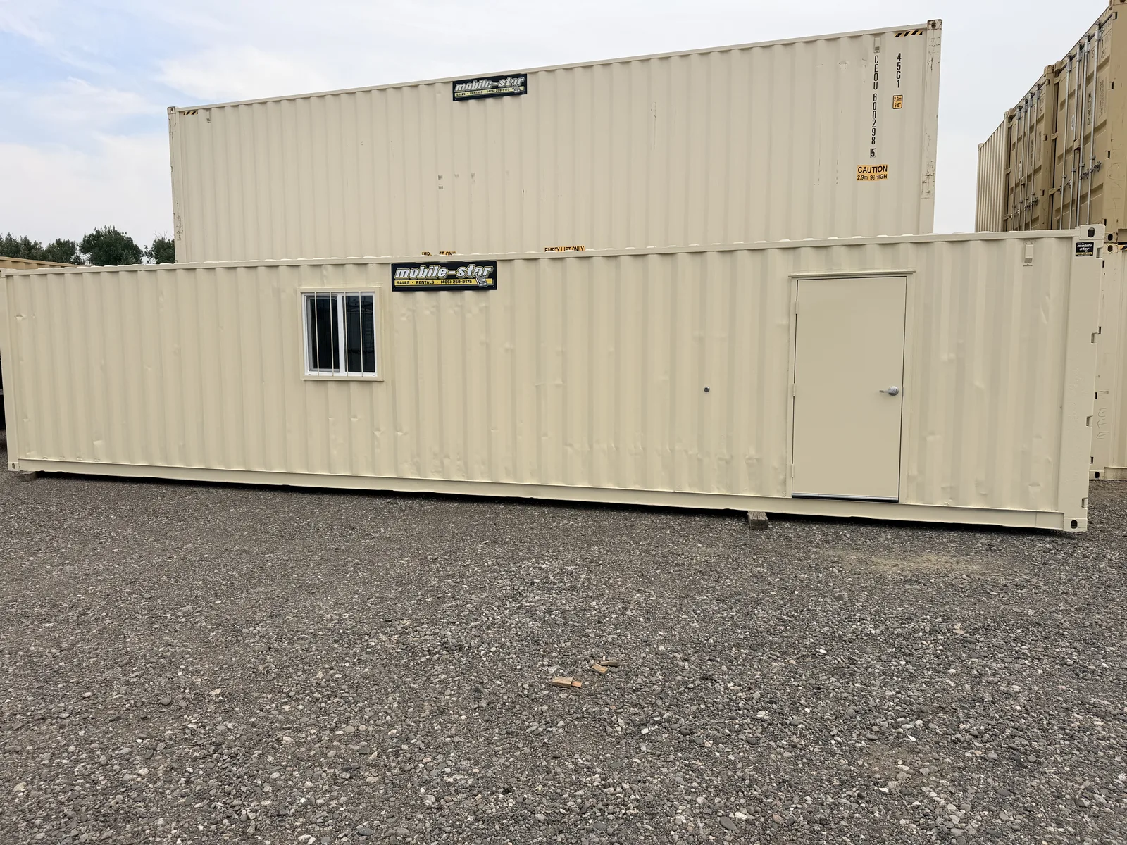 Exterior of a custom 8-by-40-foot shelf bracket storage unit