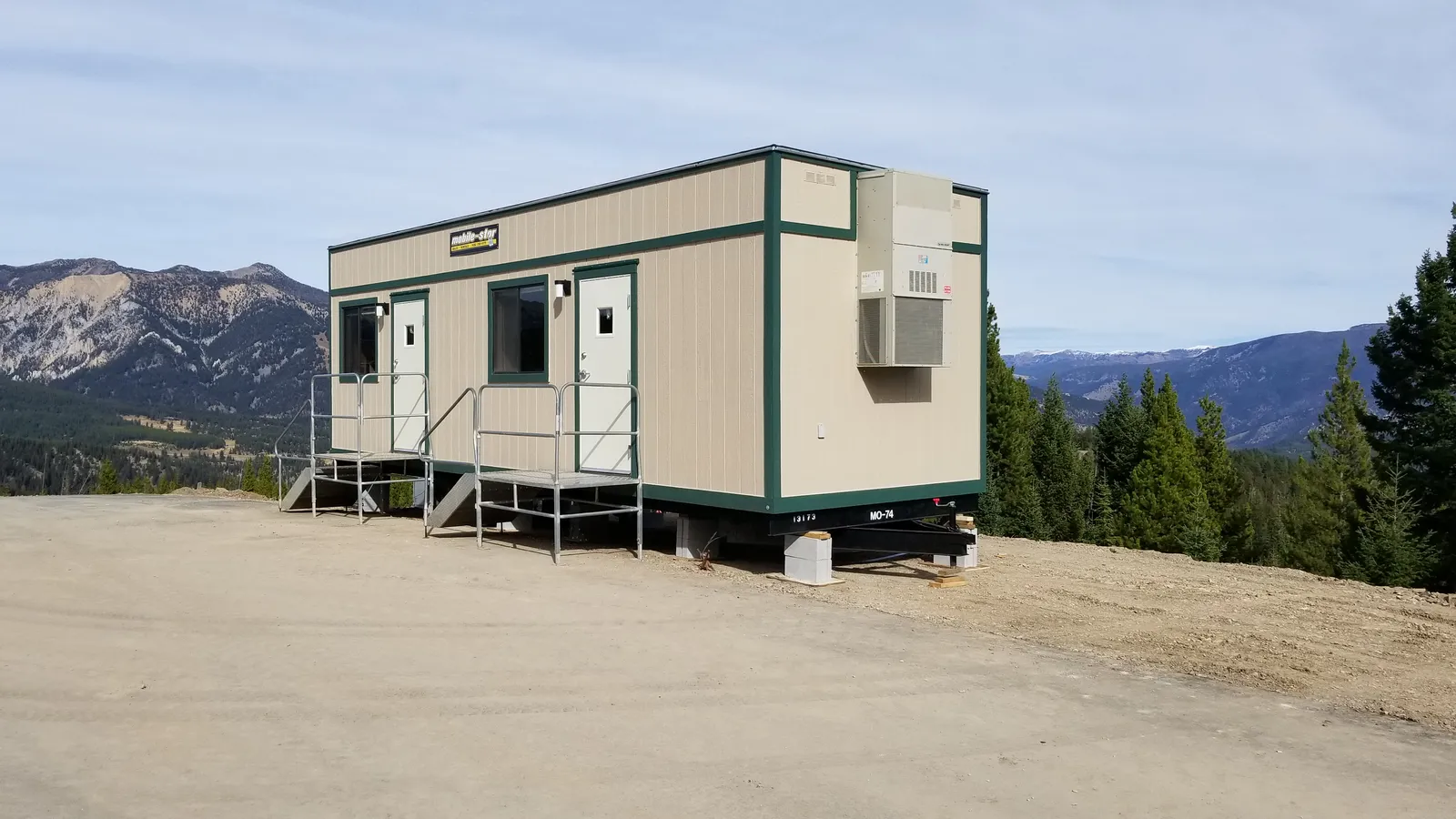 Mobile-Stor mobile office deployed at a Big Sky-area mountain construction site