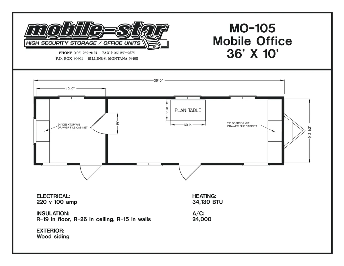 MO-105 10′ × 36′ mobile office floor plan