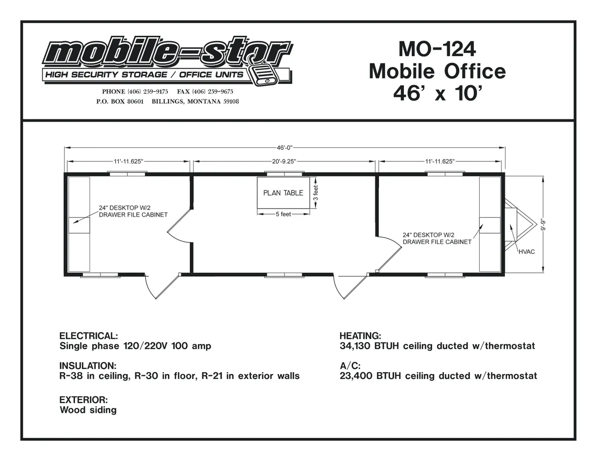MO-124 10′ × 46′ mobile office floor plan