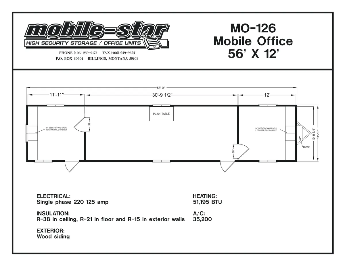 MO-126 12′ × 56′ mobile office floor plan