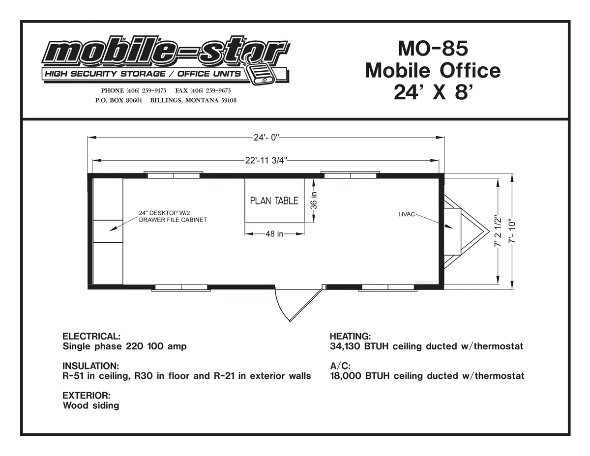 MO-85 8′ × 24′ mobile office floor plan