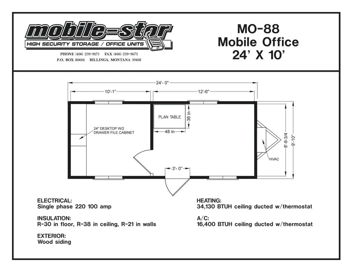 MO-88 10′ × 24′ mobile office floor plan
