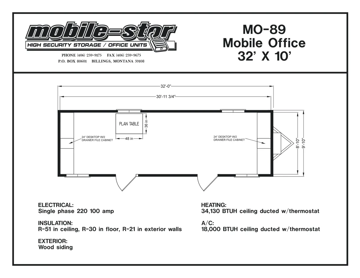 MO-89 10′ × 32′ mobile office floor plan