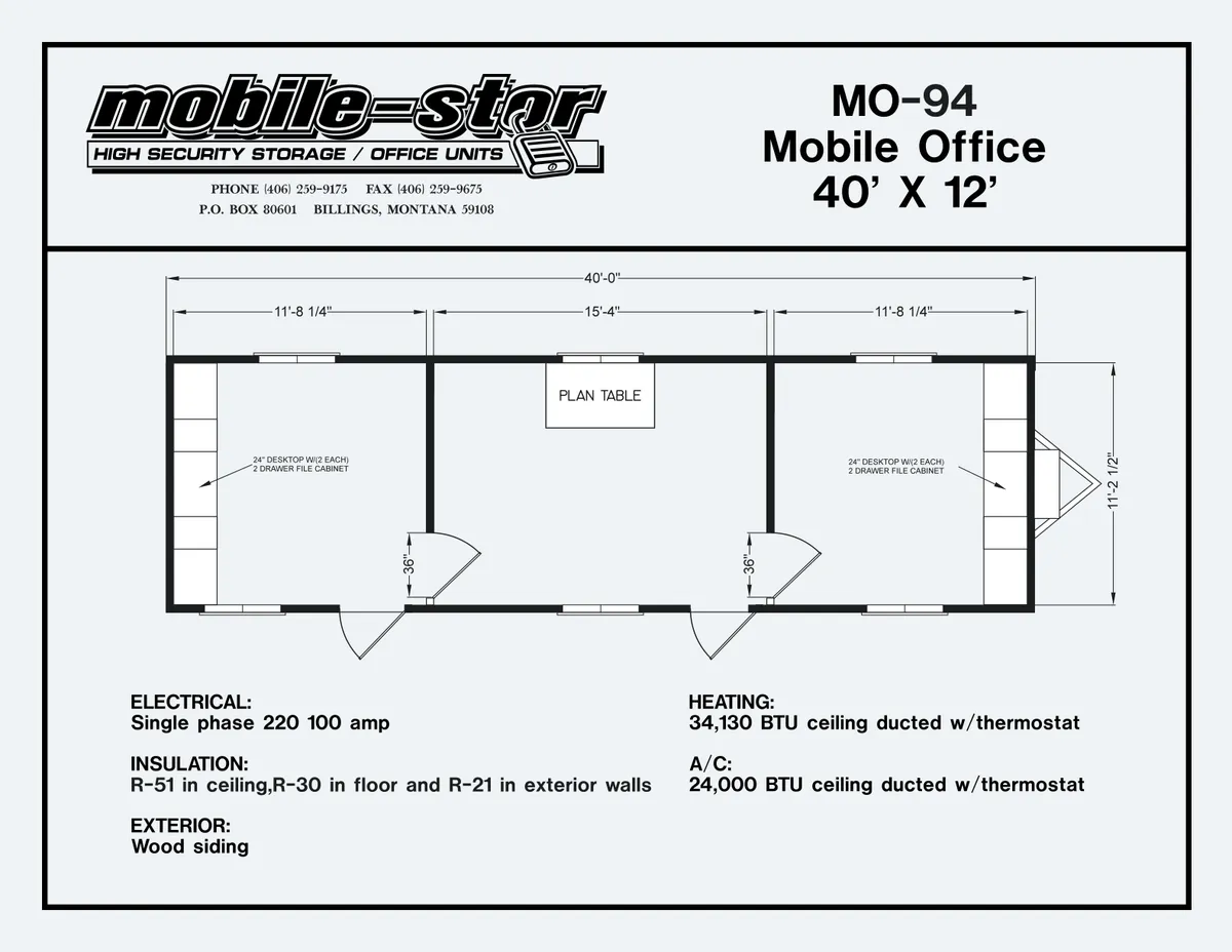 MO-94 12′ × 40′ mobile office floor plan