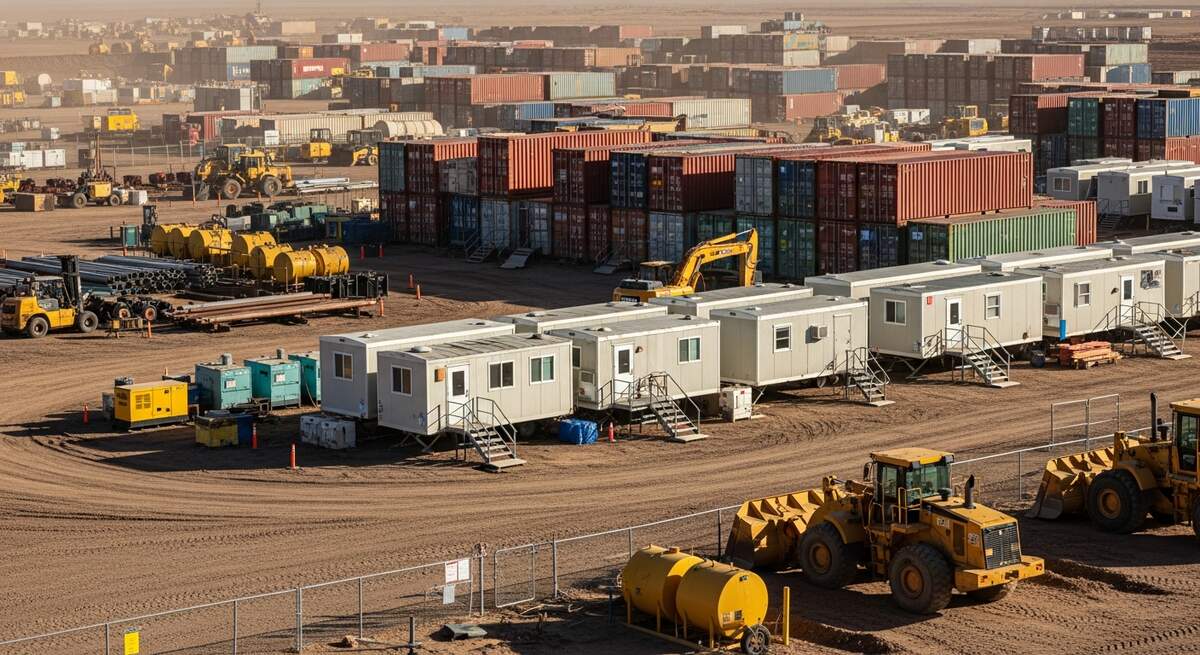 Custom container conversion built by Mobile-Stor in Billings — modified with windows, HVAC, and personnel door