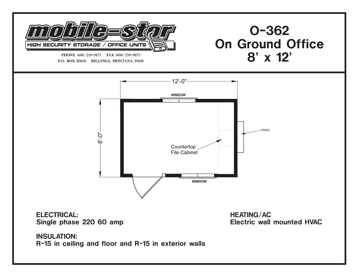 O-362 8′ × 12′ on-ground office floor plan