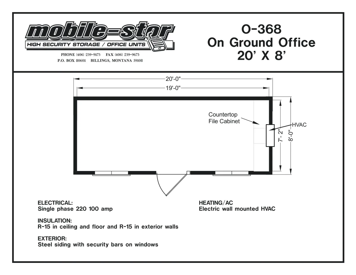 O-368 8′ × 20′ on-ground office floor plan