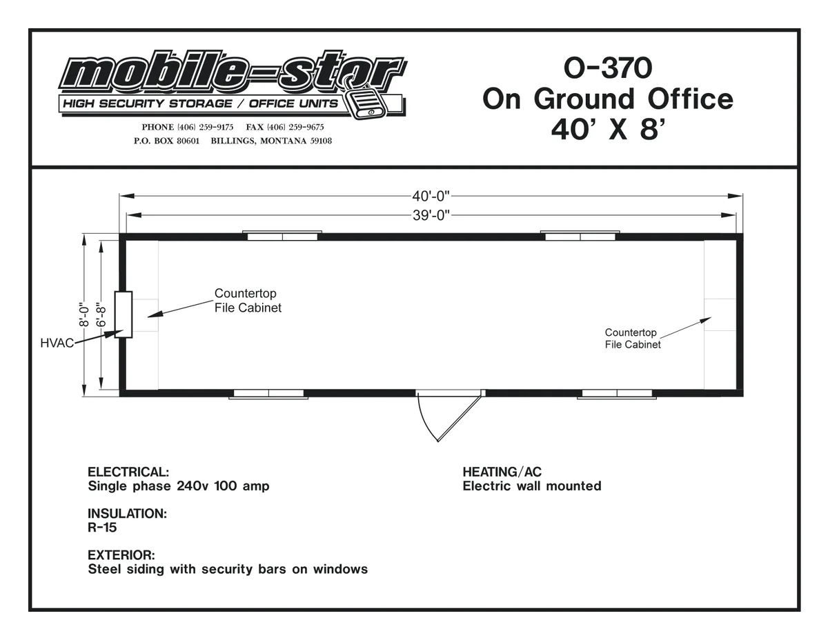O-370 8′ × 40′ on-ground office floor plan