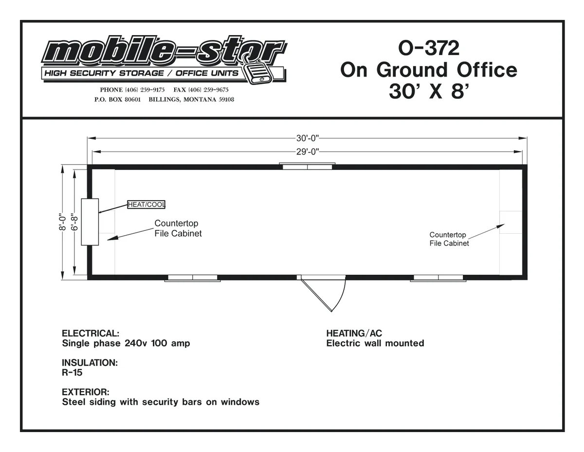 O-372 8′ × 30′ on-ground office floor plan