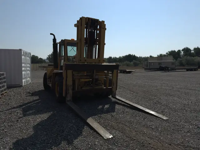 Rear view of a container forklift with its forks lowered